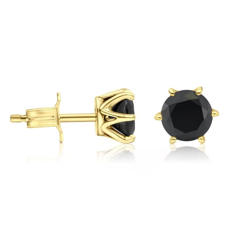 14K Gold Plated Black CZ Stud Earrings - 5mm Dec Birthstone