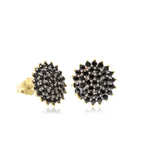 14K Yellow Gold Round Black Cubic Zirconia 1.5mm Dangle Earrings