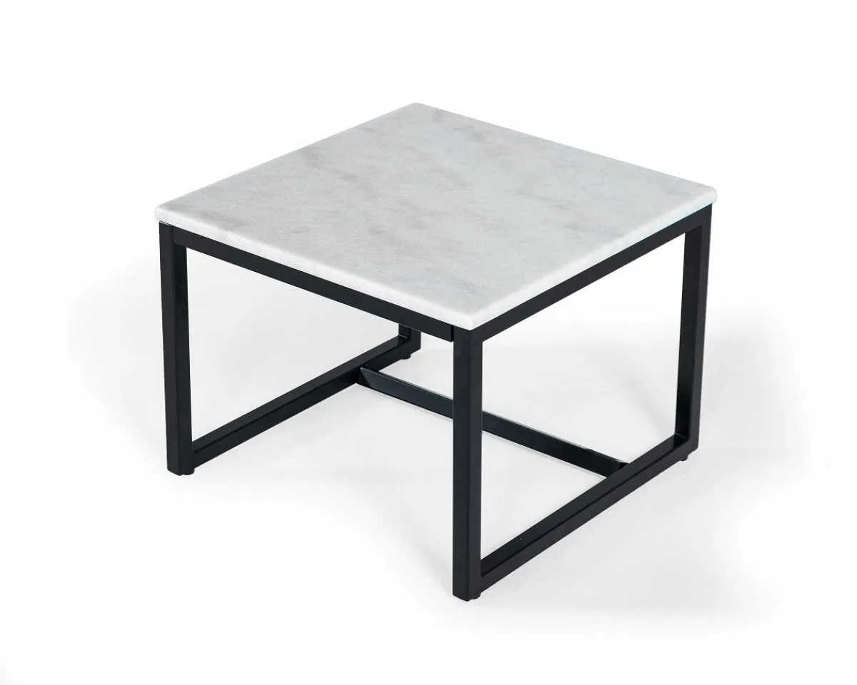 15" Black And White Stone And Metal Square End Table By Homeroots