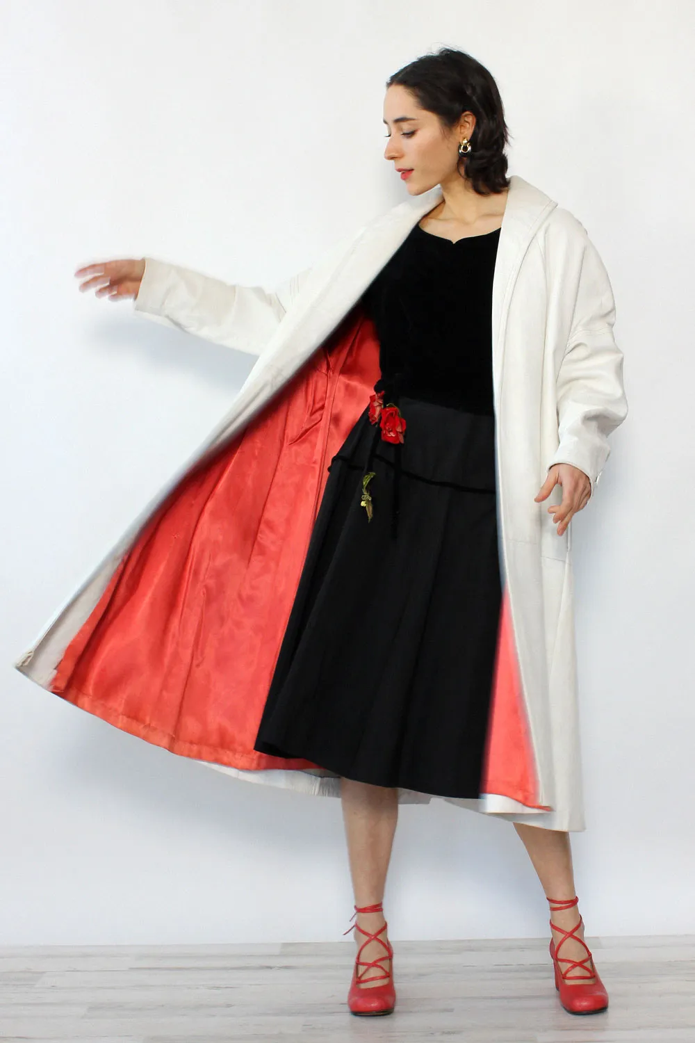 1950s White Leather Flare Coat S-L