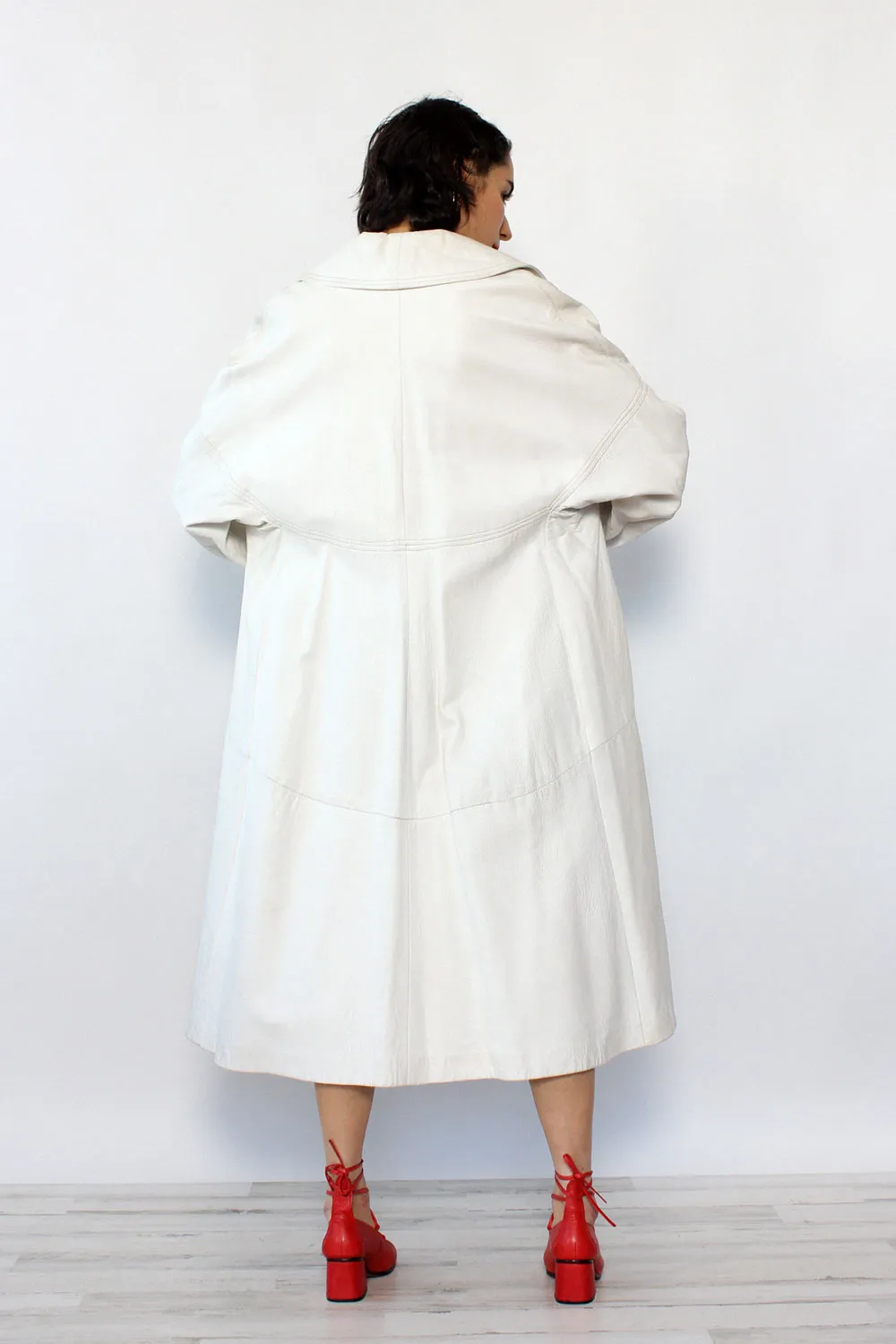 1950s White Leather Flare Coat S-L