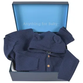 3-Piece Baby Boys Navy Knit Outfit & Blanket Set