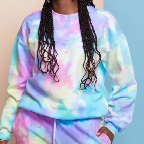 90's pastel goth pink blue and yellow watercolor effect tie dye fleece sweatshirt