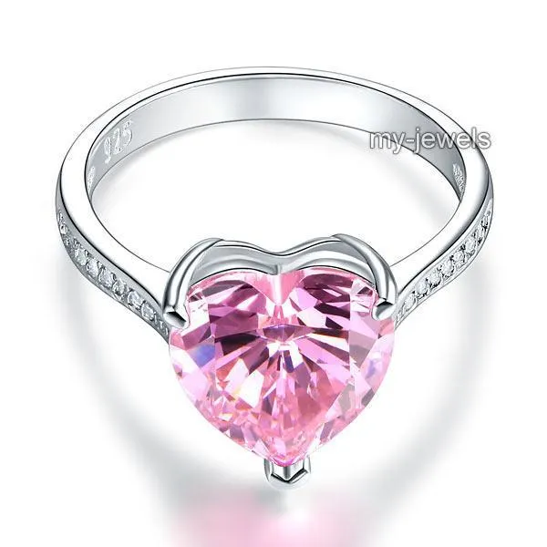 925 Sterling Silver Bridal Engagement Ring 3.5 Carat Heart Pink Created Zirconia Jewelry MXFR8216