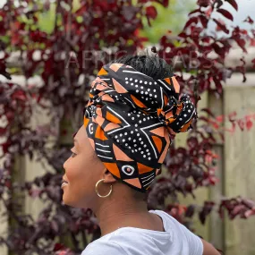 African Black / salmon bogolan / mud cloth headwrap