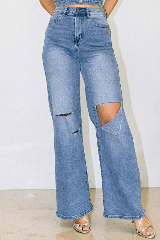 Amber Distressed Wide Fit Jeans