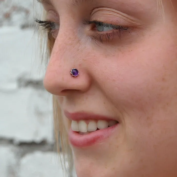 Amethyst Nose Stud Set in a Filigree of Sterling Silver