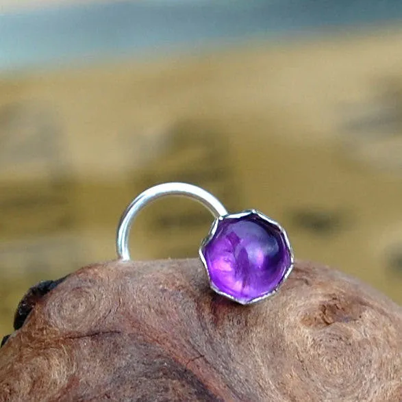 Amethyst Nose Stud Set in a Filigree of Sterling Silver