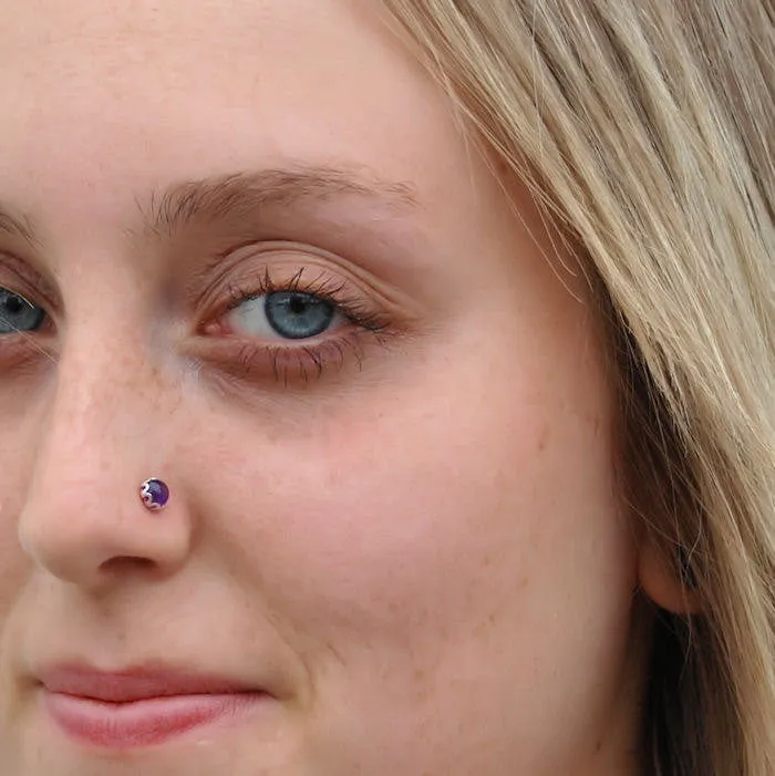 Amethyst Nose Stud Set in a Filigree of Sterling Silver