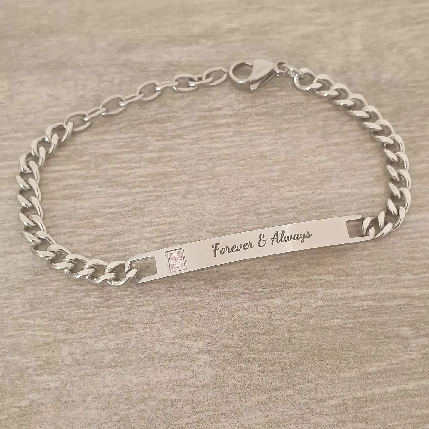 Armani Personalized Ladies Pink CZ Stainless Steel bracelet, Adjustable Size (READY IN 3 DAYS!)