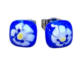 Artisan Glass stud earrings Millifiori Blue