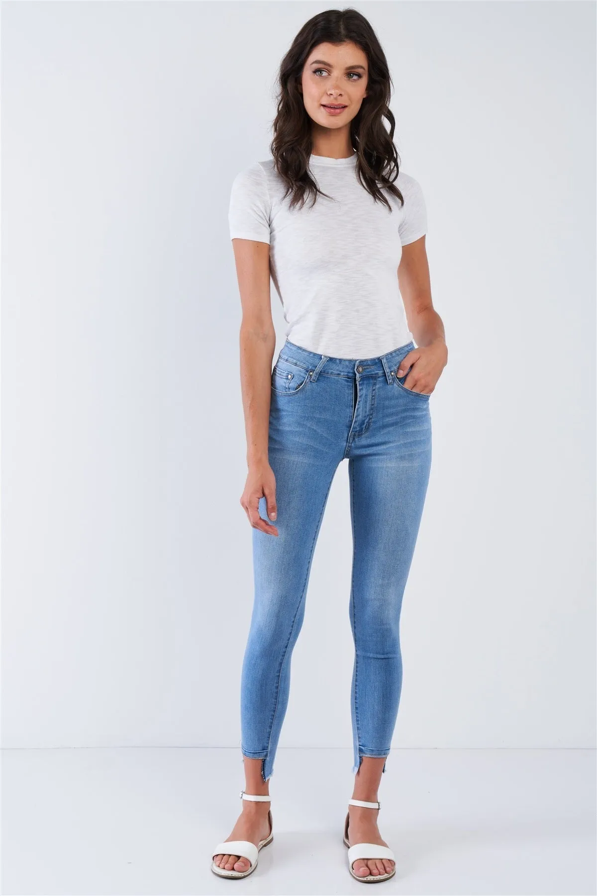 Asymmetrical Fringe Hem Jean Pants