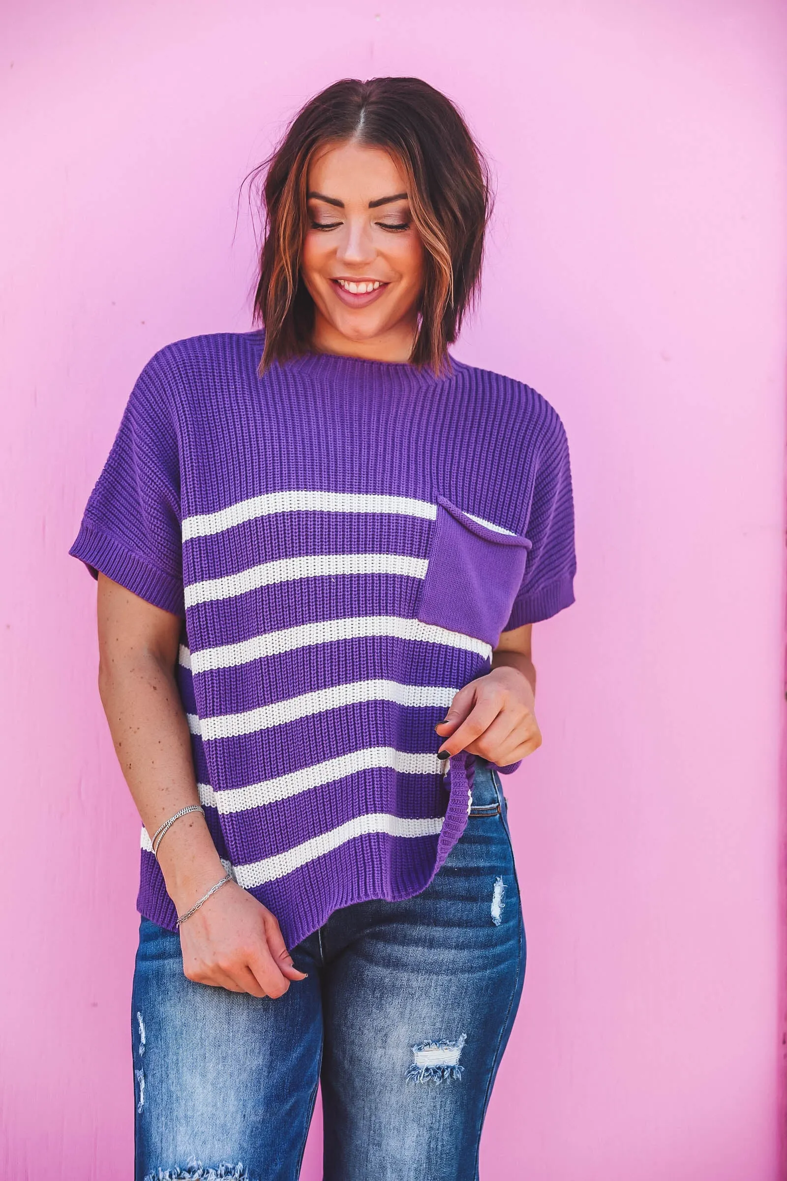 Bailey Striped Knit Top-Purple