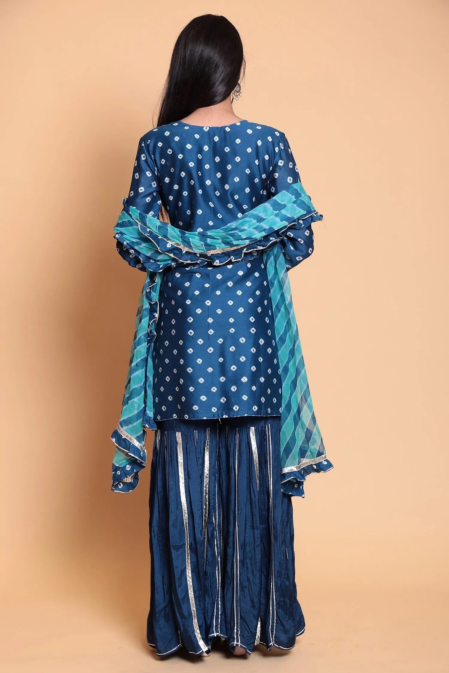 Bandhej Chanderi Suit Stitched with Gota Patti work.