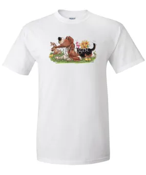 Basset Hound - Rabbit Pulling Ear - Caricature - T-Shirt