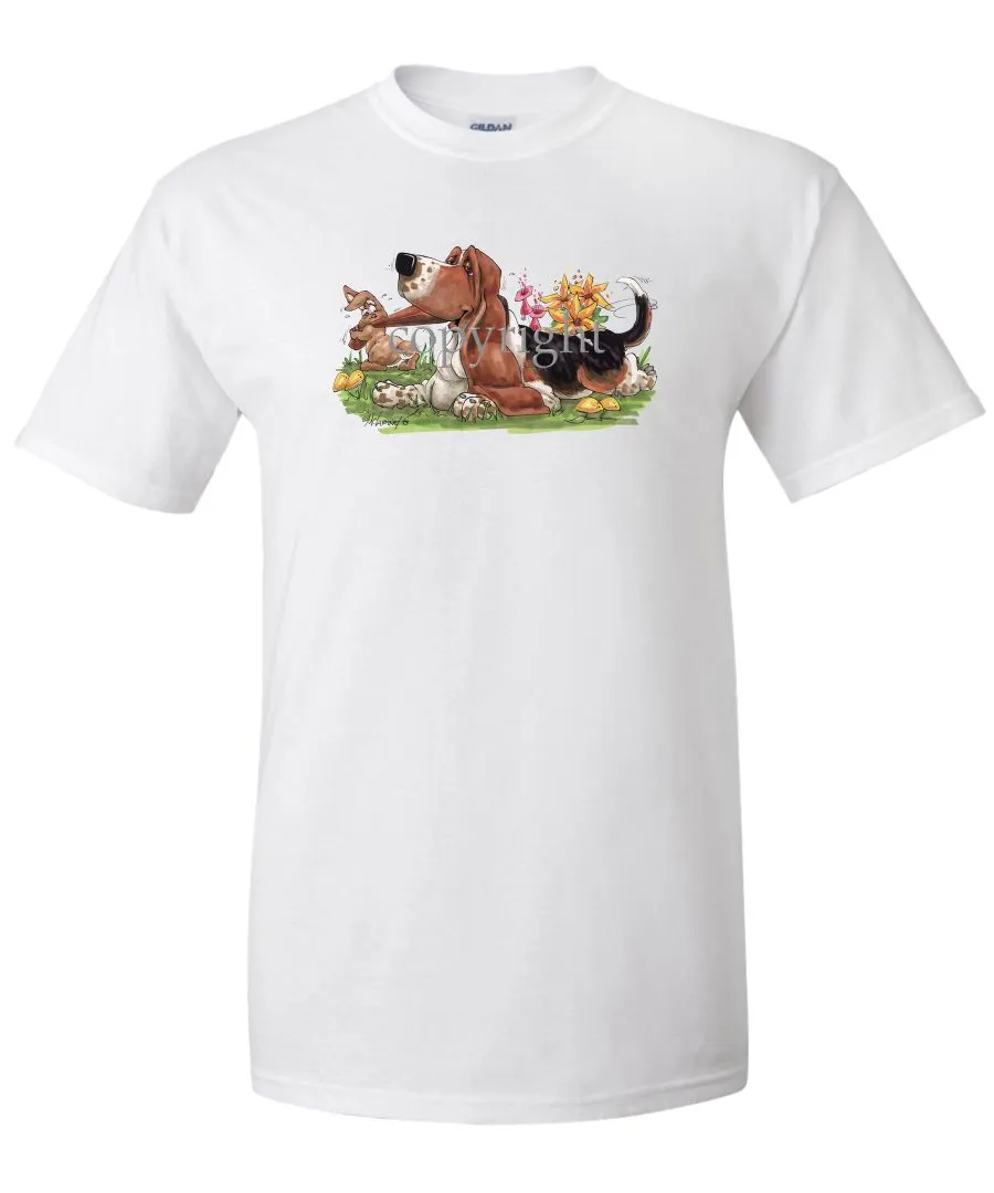 Basset Hound - Rabbit Pulling Ear - Caricature - T-Shirt