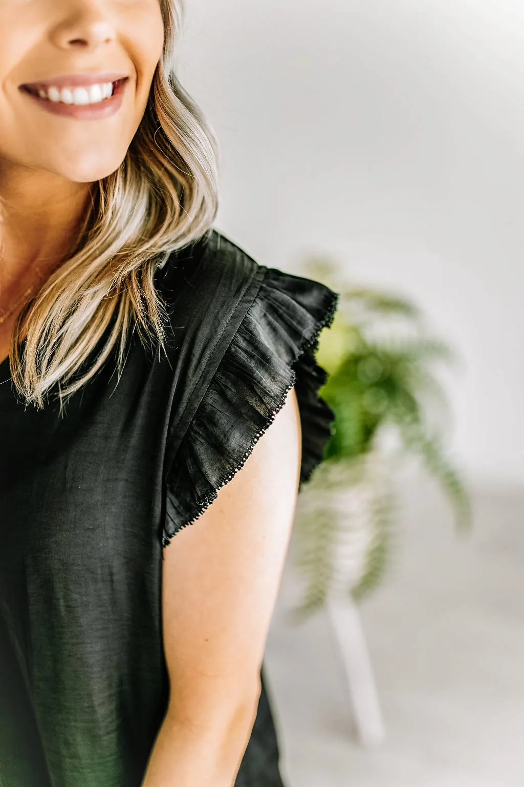 Beth Black Silk Ruffle Tank | FINAL SALE