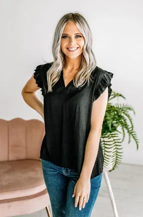 Beth Black Silk Ruffle Tank | FINAL SALE