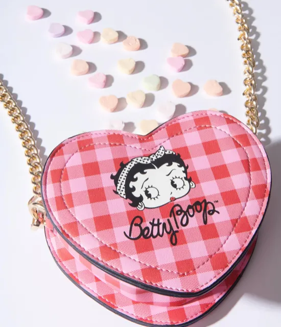 Betty Boop Red and Pink Plaid Heart Mini Handbag