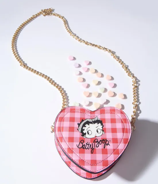 Betty Boop Red and Pink Plaid Heart Mini Handbag