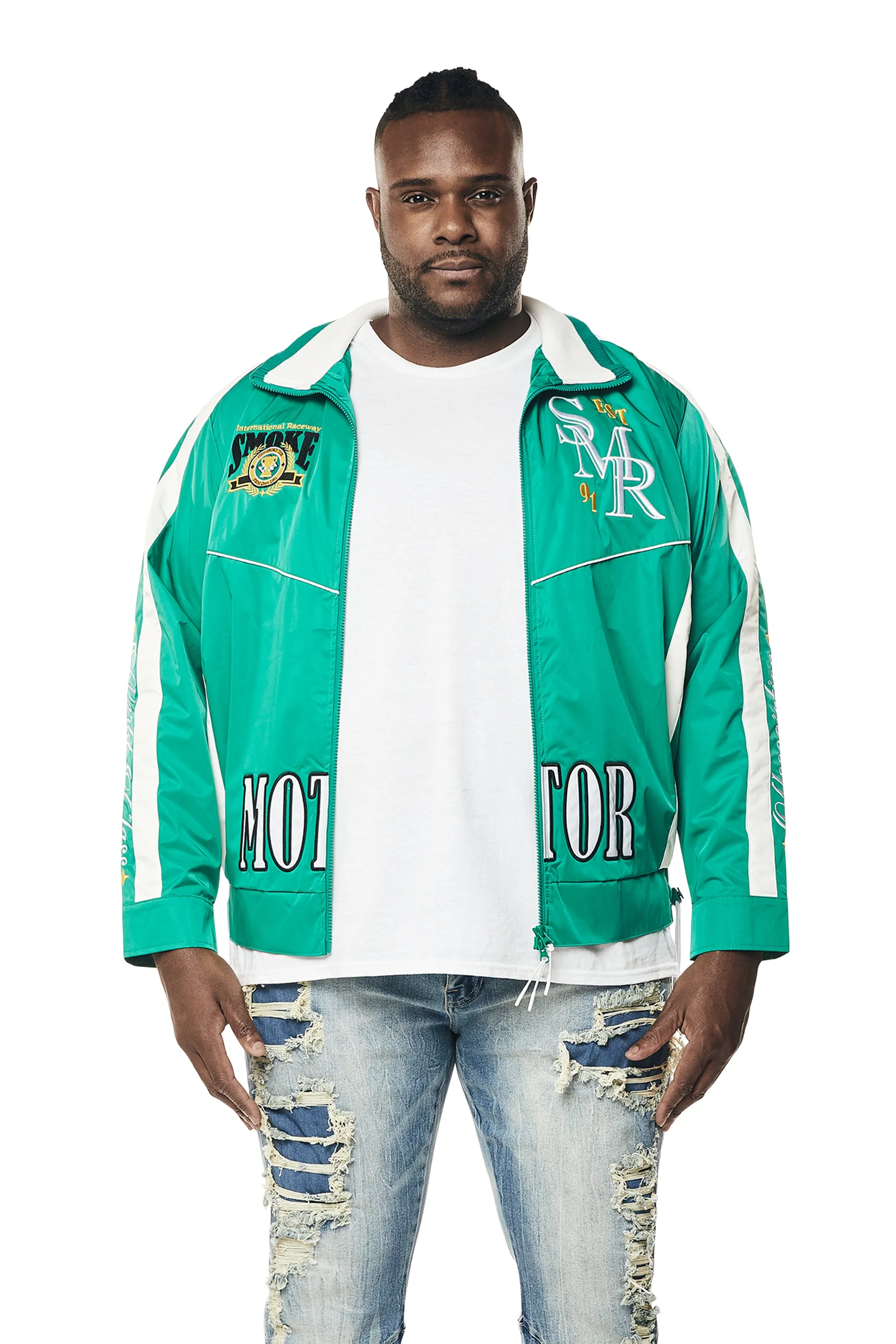 Big and Tall - Euro Racing Windbreaker Jacket - Hunter Green