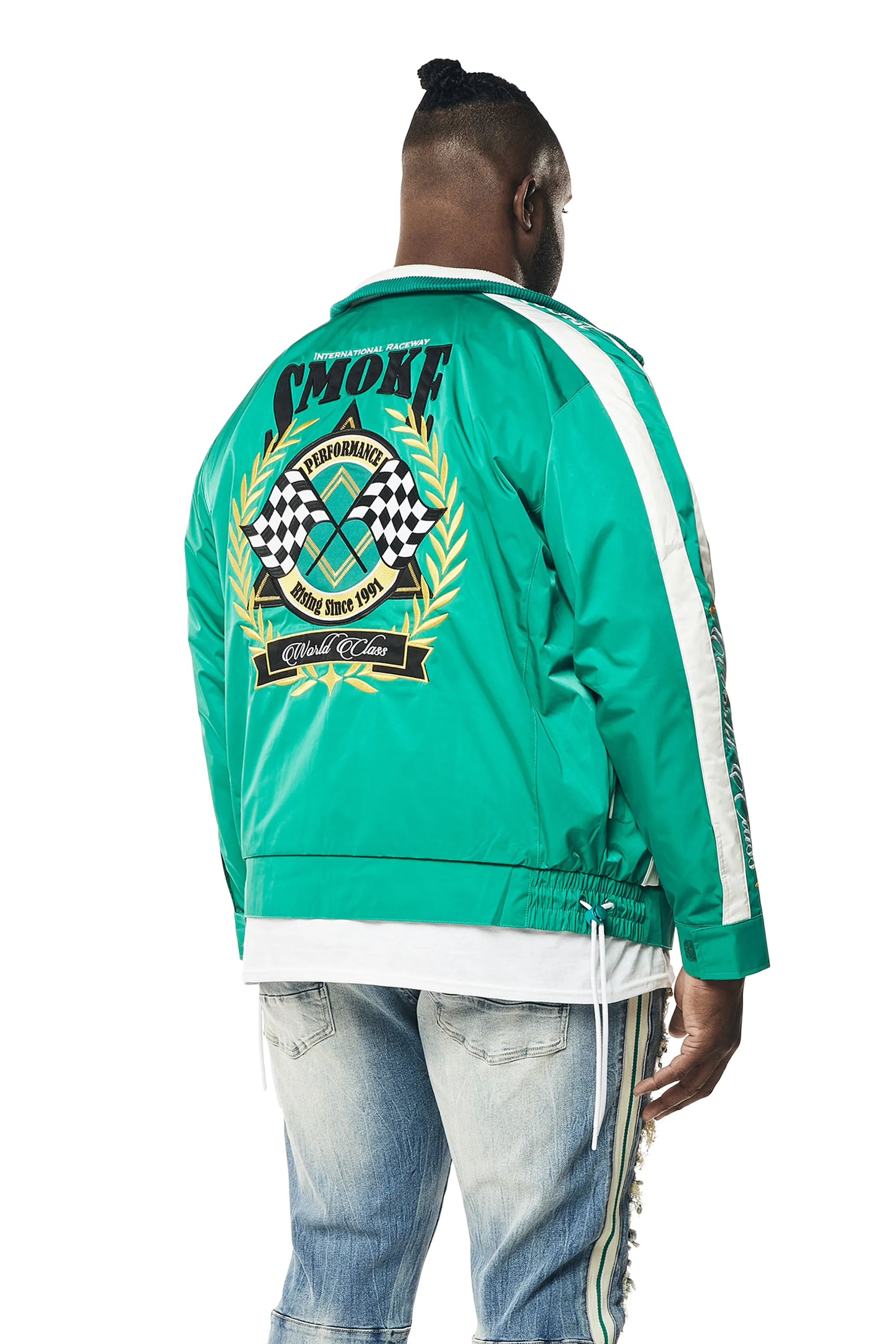 Big and Tall - Euro Racing Windbreaker Jacket - Hunter Green