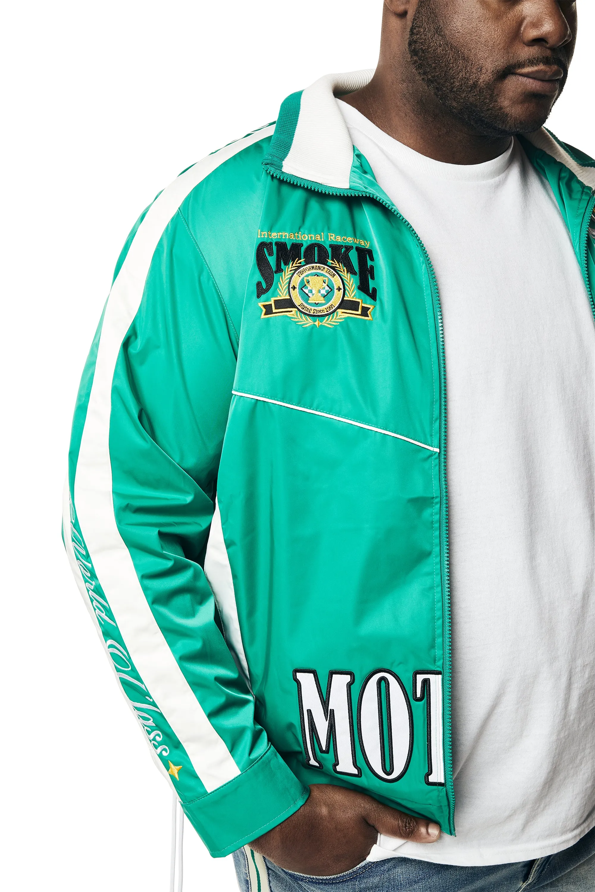 Big and Tall - Euro Racing Windbreaker Jacket - Hunter Green