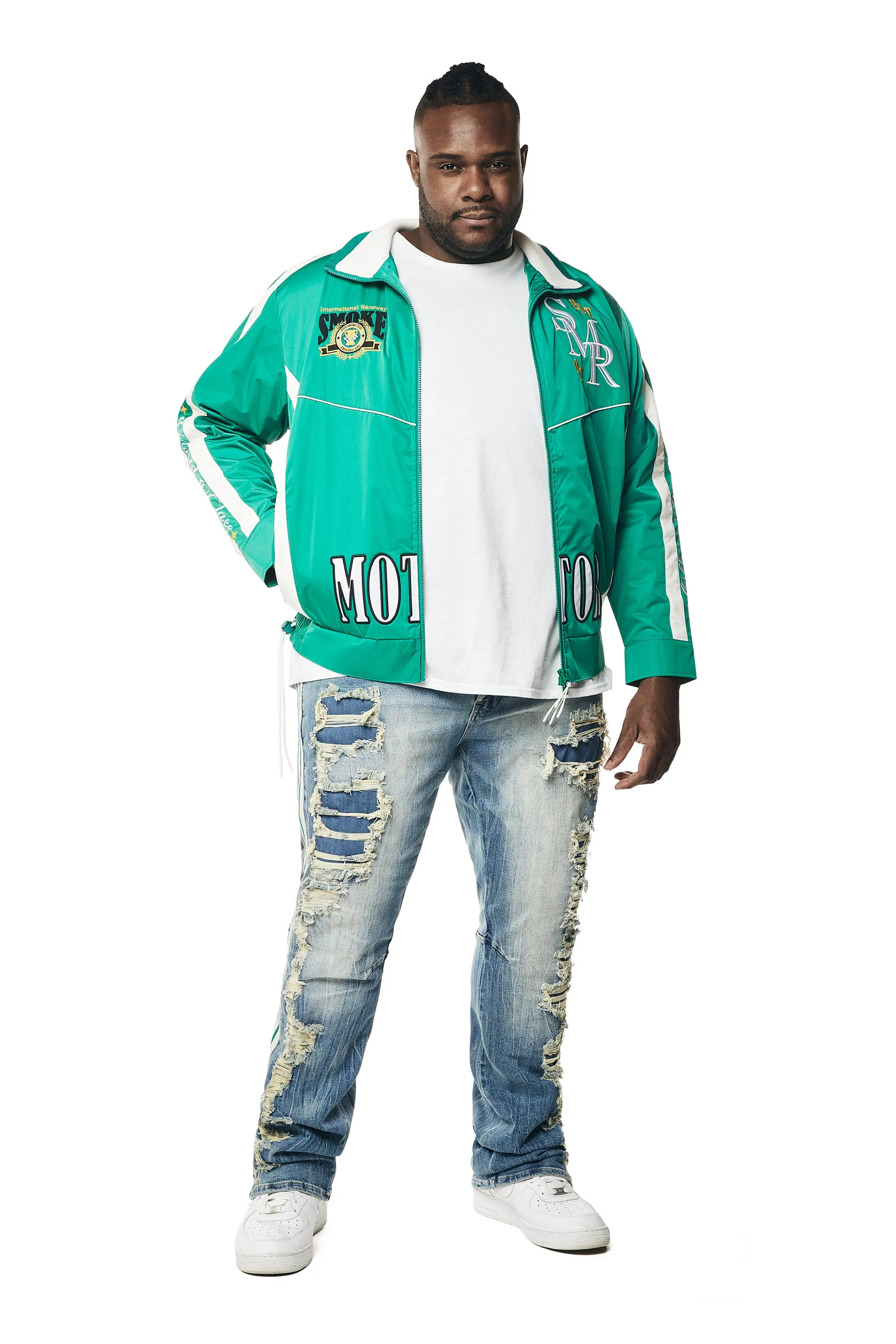 Big and Tall - Euro Racing Windbreaker Jacket - Hunter Green