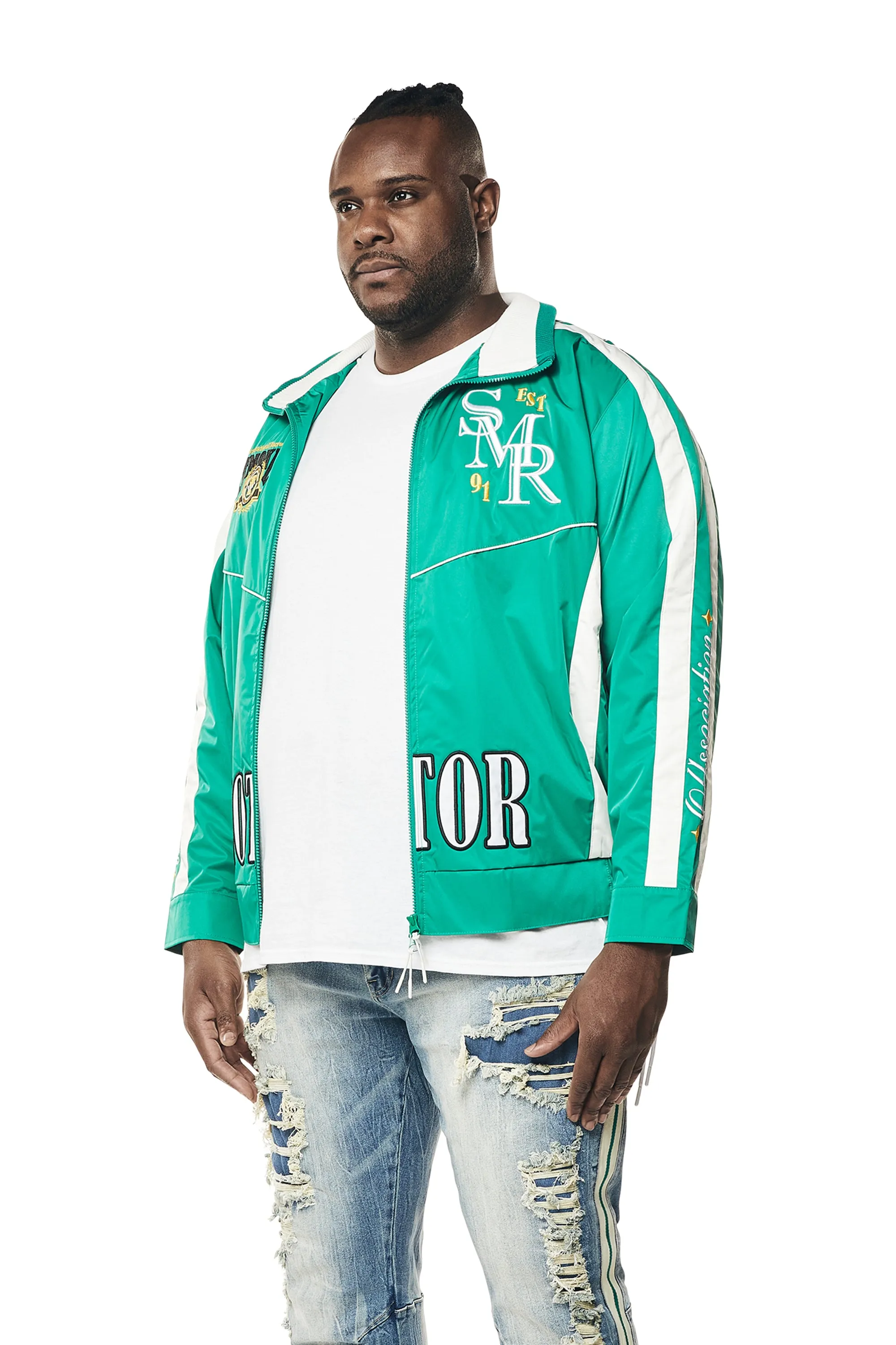 Big and Tall - Euro Racing Windbreaker Jacket - Hunter Green