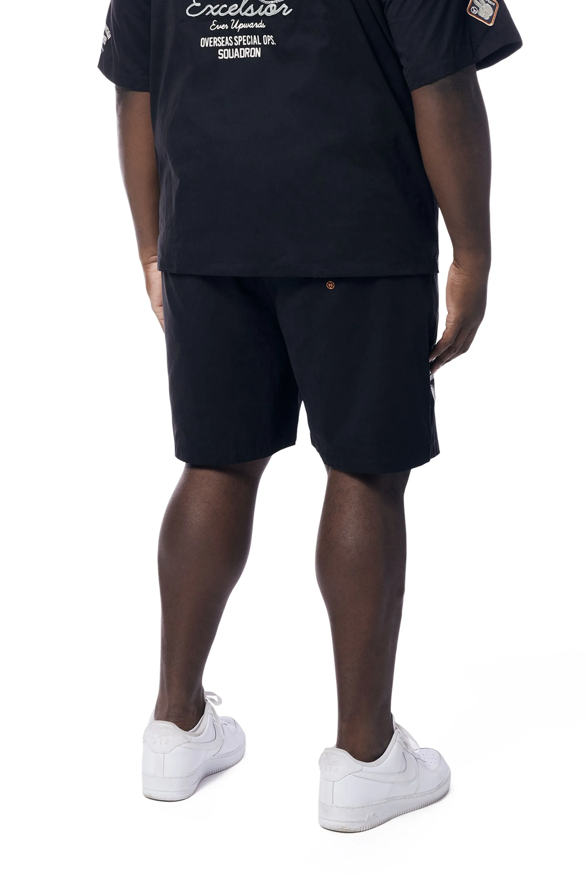 Big and Tall - Fashion Military Windbreaker Shorts - Black