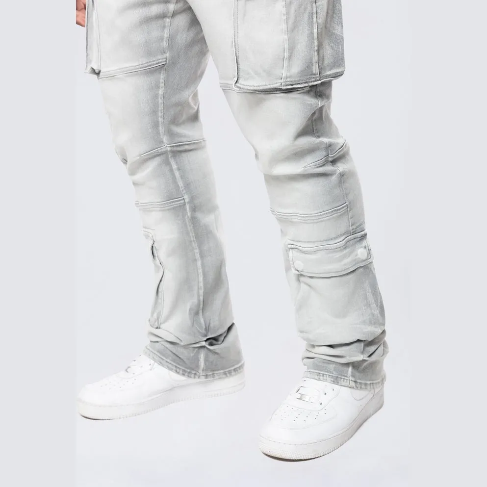 Big and Tall - Stacked Utility Multi Pocket Cargo Jeans - Breezy Grey