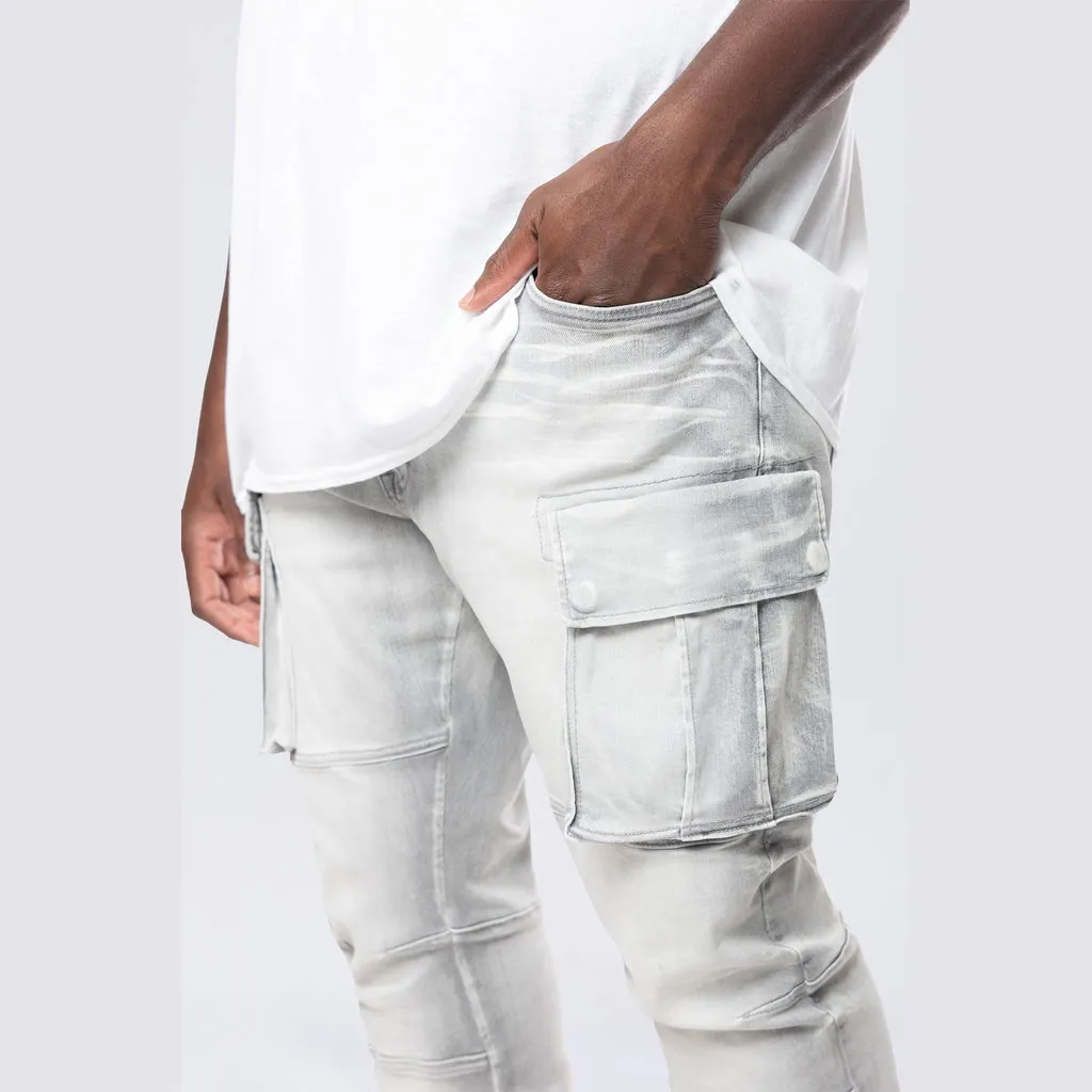 Big and Tall - Stacked Utility Multi Pocket Cargo Jeans - Breezy Grey