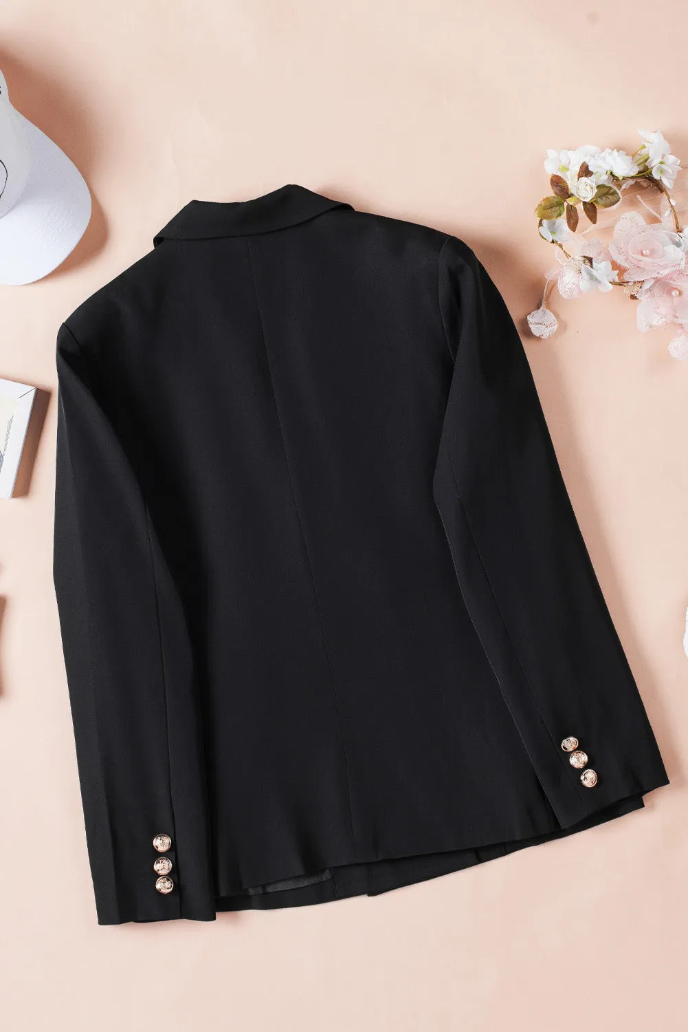 Black Double Breasted Lapel Blazer