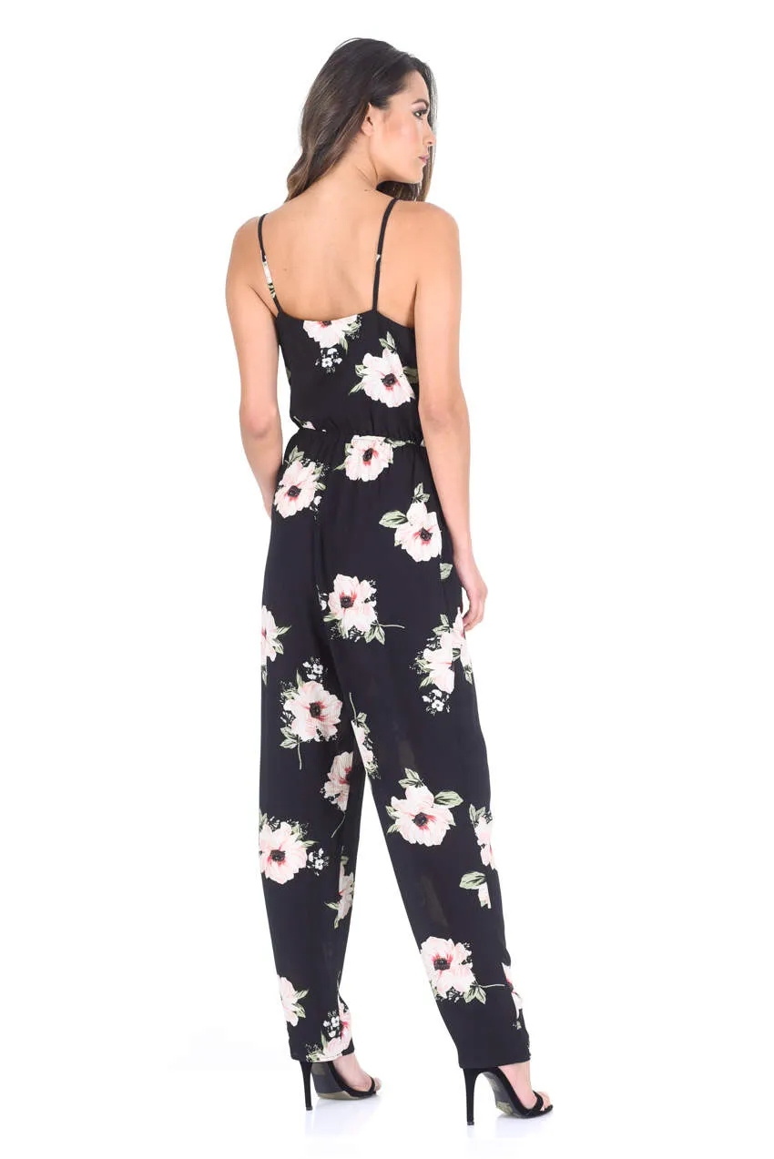 Black Floral Print Jumpsuit