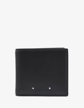 Black Leather Rockstud Billfold Wallet