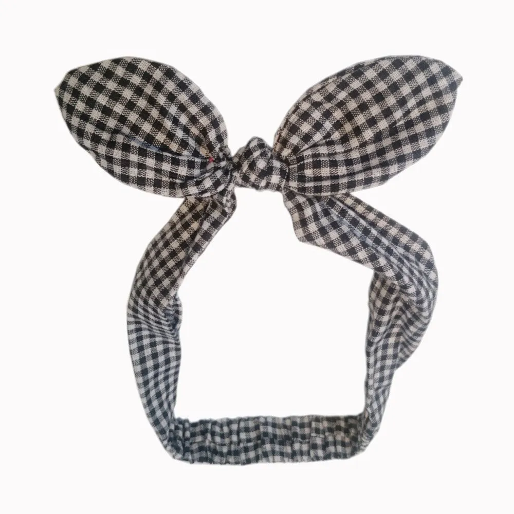 Black White Gingham Check Vintage Headscarf