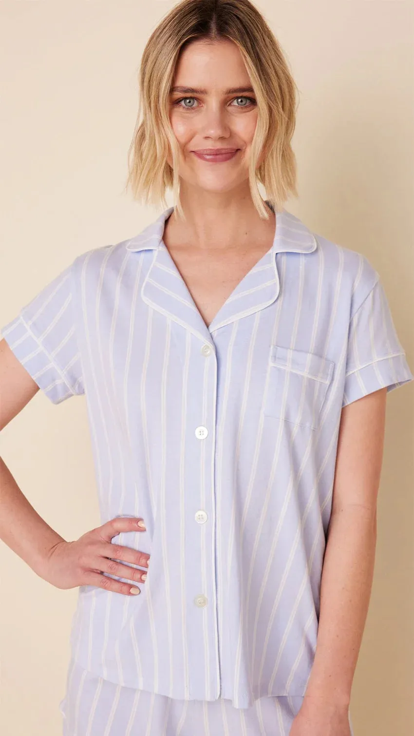 Blue Heritage Stripe Pima Knit Short Pajama Set