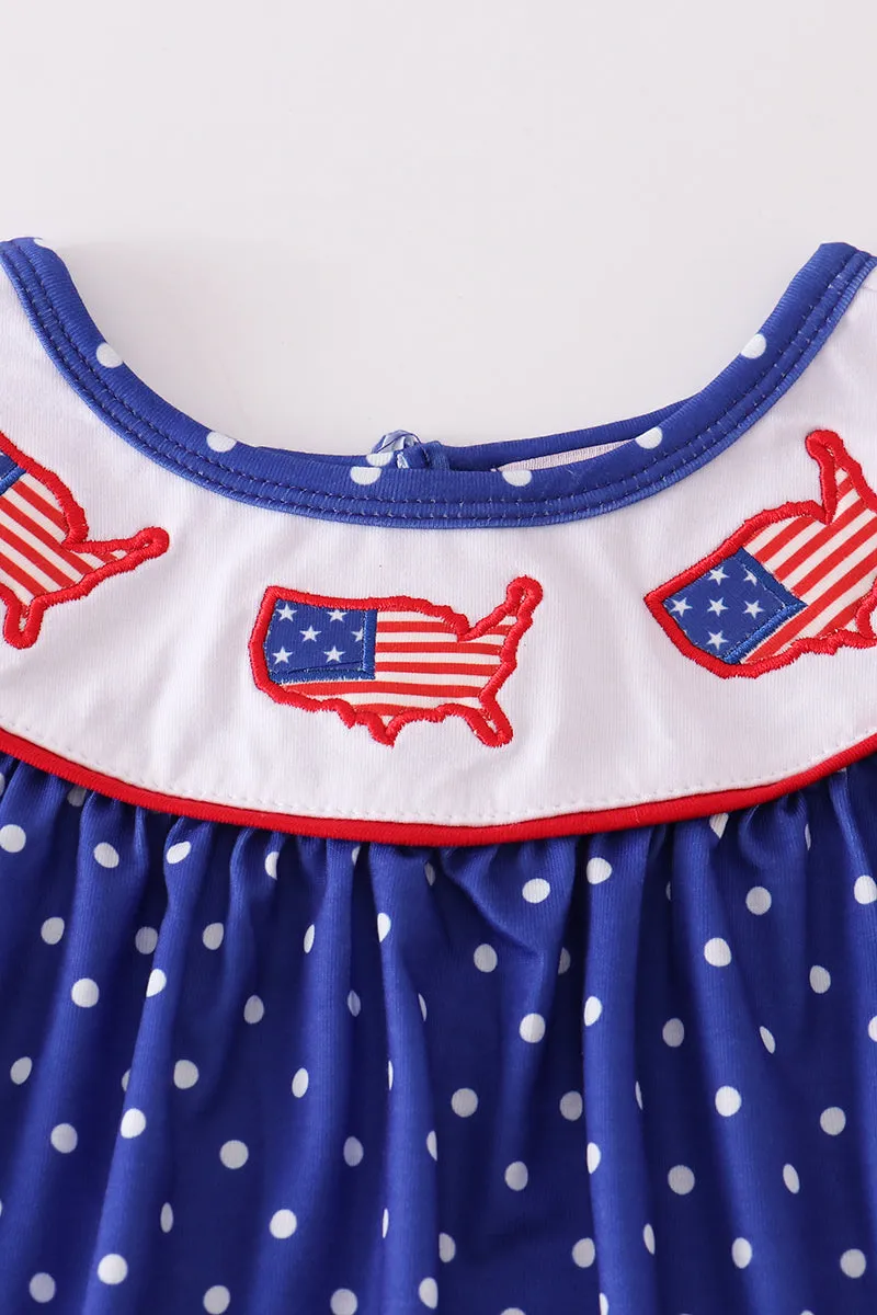 Blue patriotic flag applique dot girl set