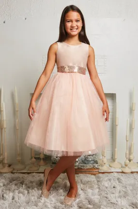 Blush/Rose Gold Sequins V Back & Bow Girls Dress