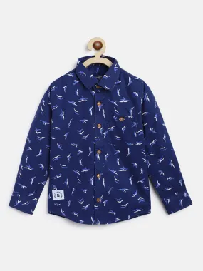 Boys Blueish Printed Cotton Shirt