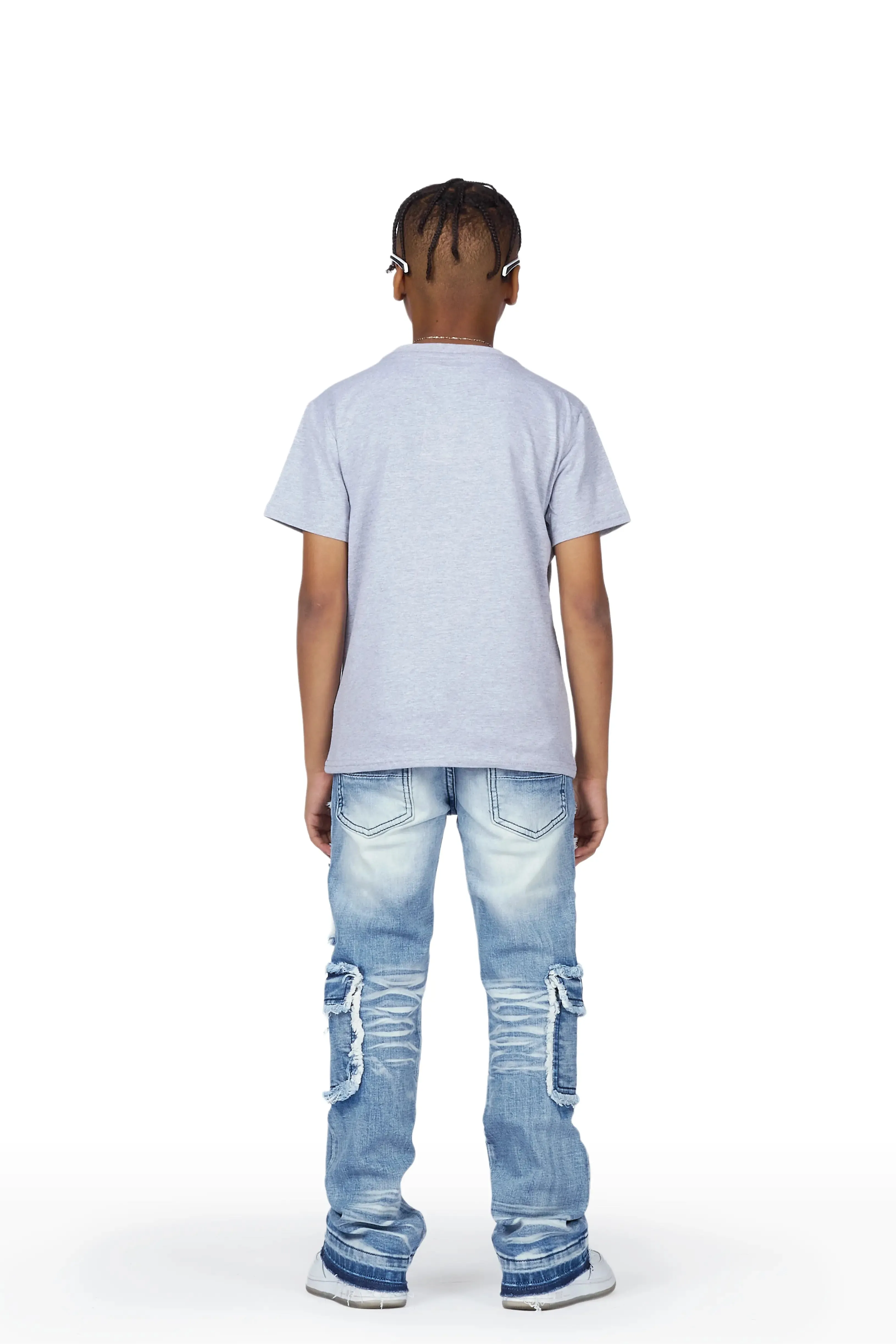 Boys Karik Grey/Blue T-Shirt/Stacked Flare Jean