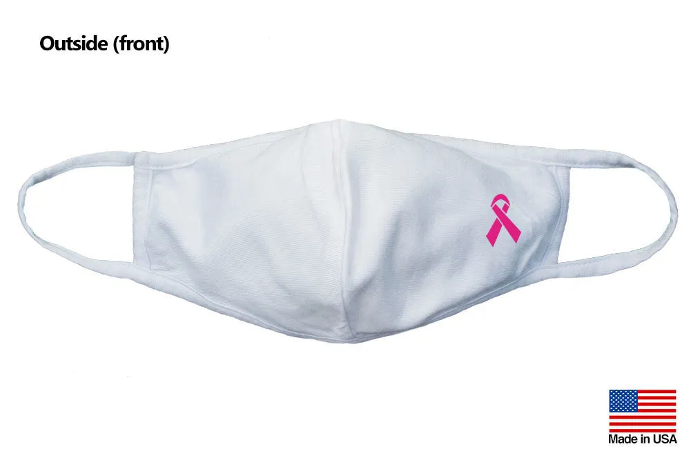 Breast Cancer Ribbon Reusable Washable Cotton Face Masks - Made in USA