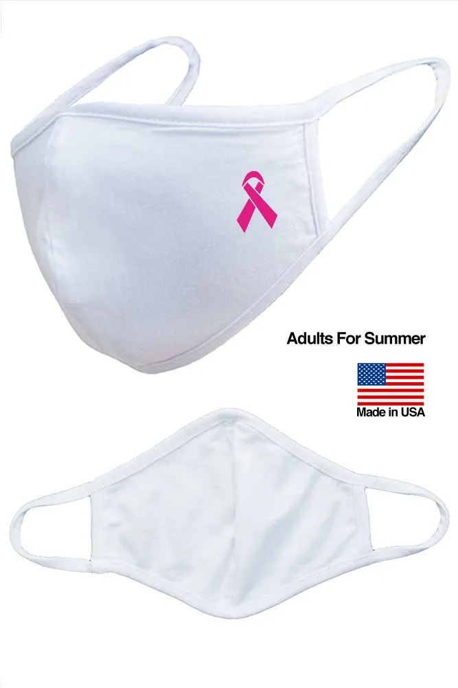 Breast Cancer Ribbon Reusable Washable Cotton Face Masks - Made in USA