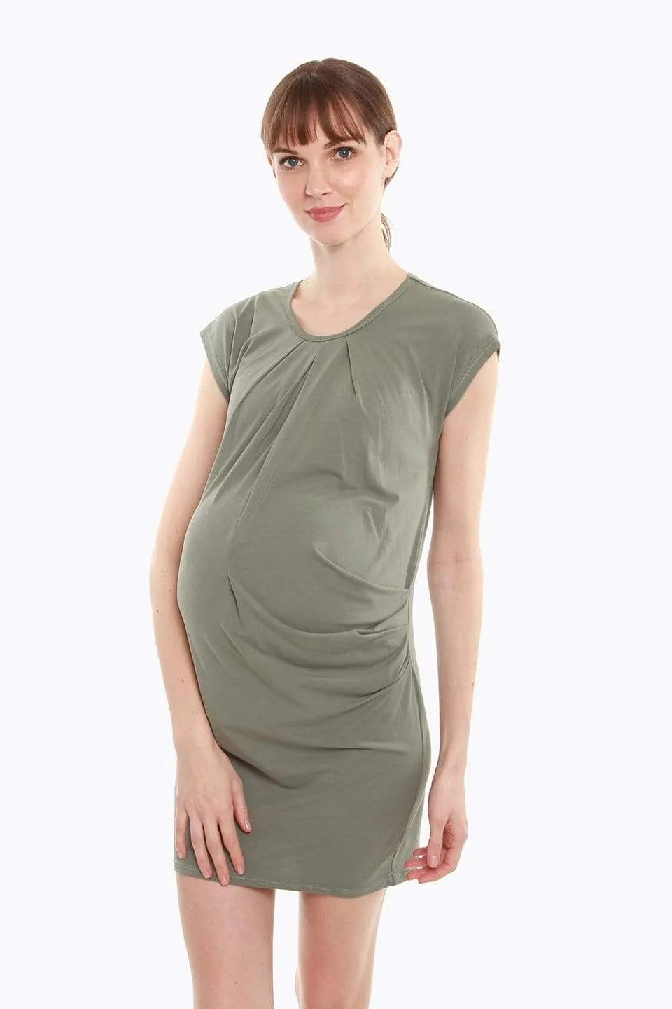 Cattee Short Sleeve Nursing Dress Olive Green