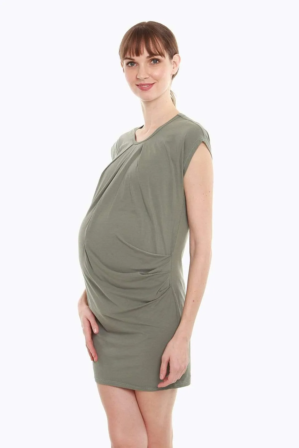 Cattee Short Sleeve Nursing Dress Olive Green