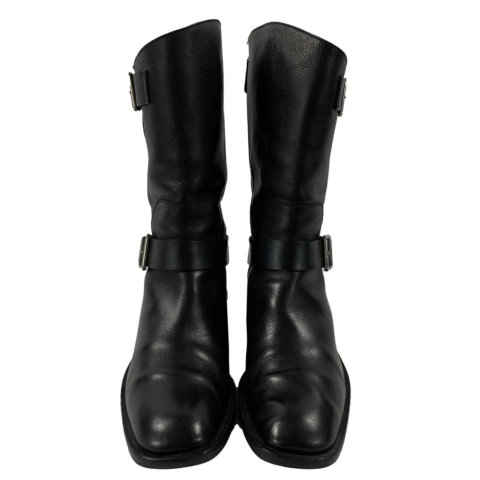 CHANEL - 14B CC Black Leather Buckle Moto Biker Boots - 38 US 8