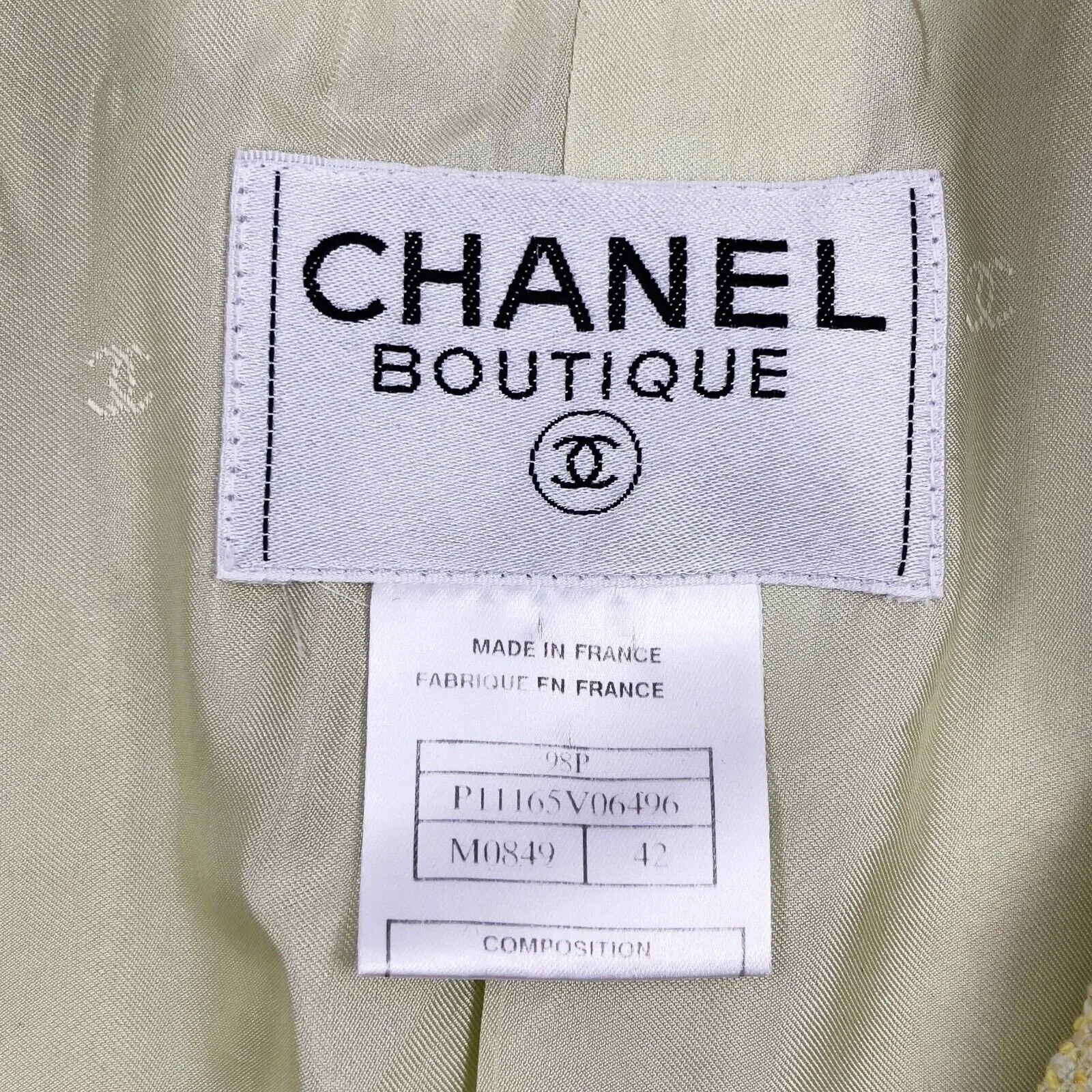 Chanel Vintage 98P Blazer Single Breasted Pastel Chartreuse Lime Green 42 US 10