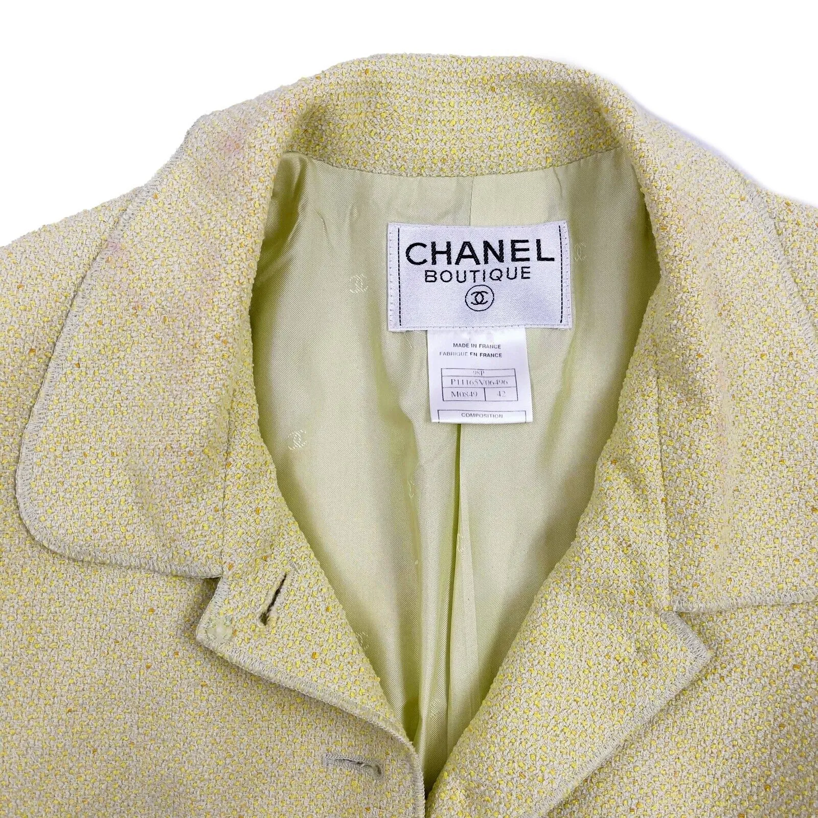 Chanel Vintage 98P Blazer Single Breasted Pastel Chartreuse Lime Green 42 US 10