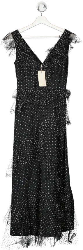 Coast Black Spot Mesh Frill Sleeve Tiered Midi Dress UK 8