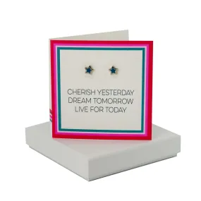 Coral And Mint Cherish Card - Enamel Blue Star Studs